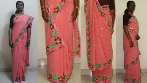 floral design painted on saree