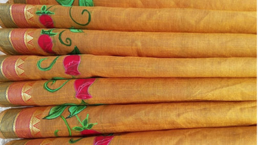 Hand painted saree with rose motif