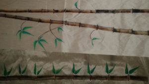 Bamboo hand painted on synthetic off white fabric - A collage