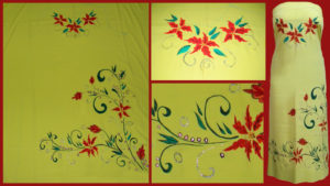 Vector design hand painted on yellow synthetic fabric
