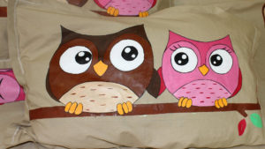 pillow cover painted with owl motiff