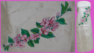 Cherry blossom hand painted on tussar dress material