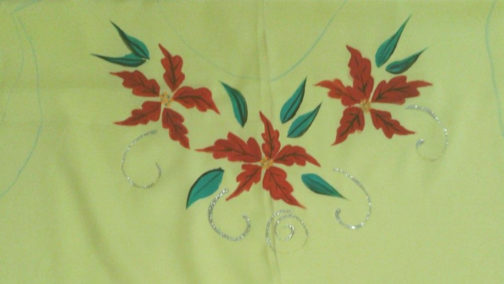 Hand painted red flowers on yellow kurthi material