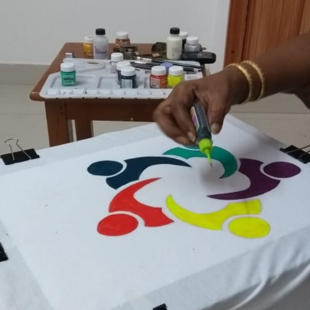 Hand painted unity T shirt in proccess
