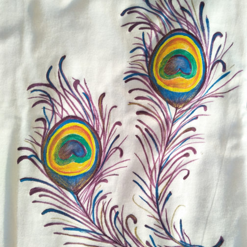 Peacock feather hand painted on Tshirt