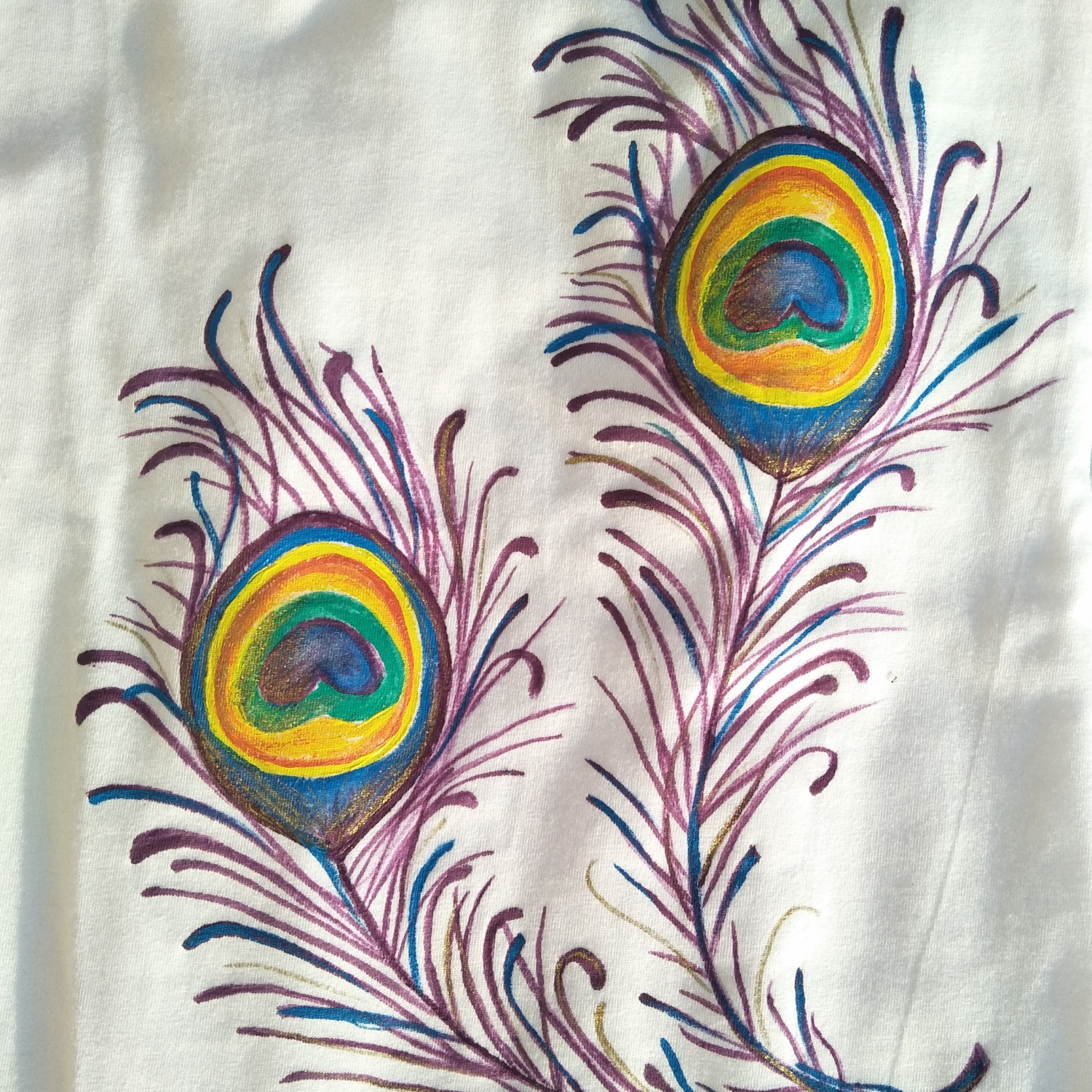 Peacock feather hand painted on Tshirt