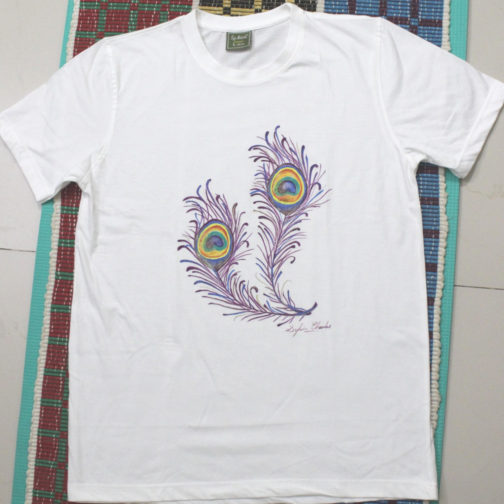 Peacock feather hand painted on T shirt