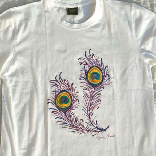 Peacock feather hand painted on Tshirt