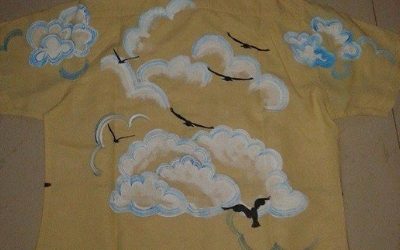 birds hand painted on clouds