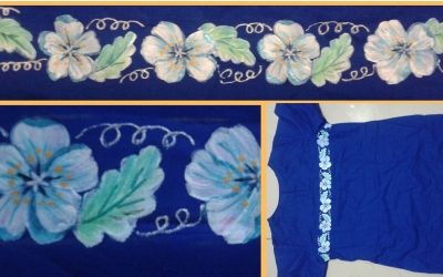 flowers painted on blue kurthi