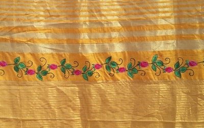rose bud motif on tusar sari